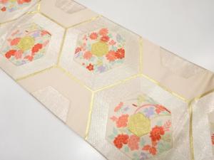 重ね亀甲繋ぎに花・幾何学模様織り出し　袋帯